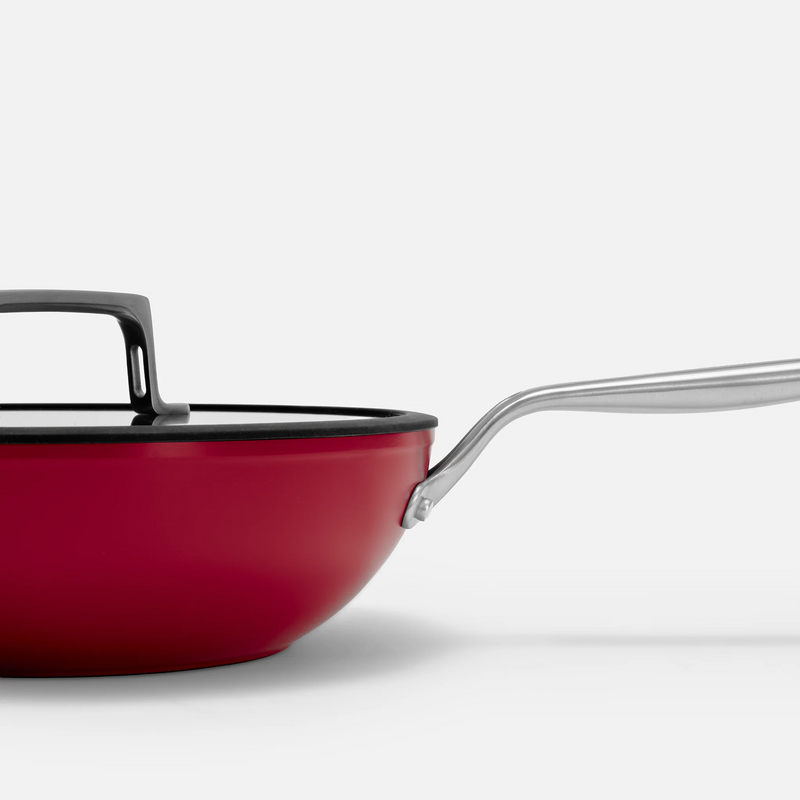 Wok pánev Meda 4.0, ø 28 cm - Nepřilnavá pánev s keramickým povrchem s poklicí, vínová