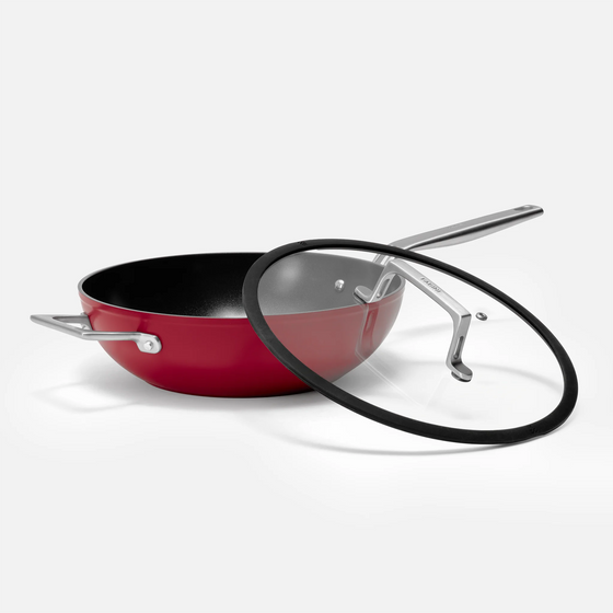 Wok pánev Meda 4.0, ø 28 cm - Nepřilnavá pánev s keramickým povrchem s poklicí, vínová