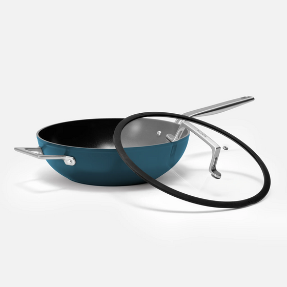 Wok pánev Meda 4.0, ø 28 cm - Nepřilnavá pánev s keramickým povrchem s poklicí, modrá