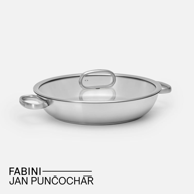 Kónická servírovací tegame pánev FABINI & Punčochář, ø 30 cm (3,5 l) - Nerezová beznýtová pánev se skleněnou poklicí