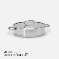 Servírovací tegame pánev FABINI & Punčochář, ø 28 cm (3,5 l) - Nerezová beznýtová pánev z jednovrstvé nerezové oceli se skleněnou poklicí
