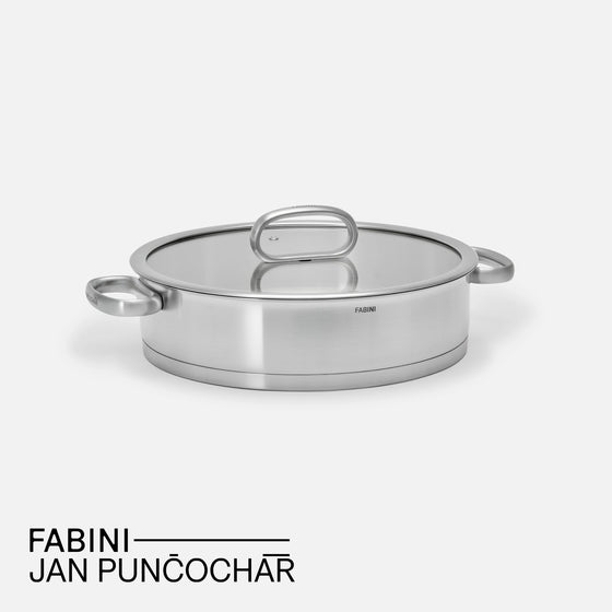 Servírovací tegame pánev FABINI & Punčochář, ø 28 cm (3,5 l) - Nerezová beznýtová pánev z jednovrstvé nerezové oceli se skleněnou poklicí