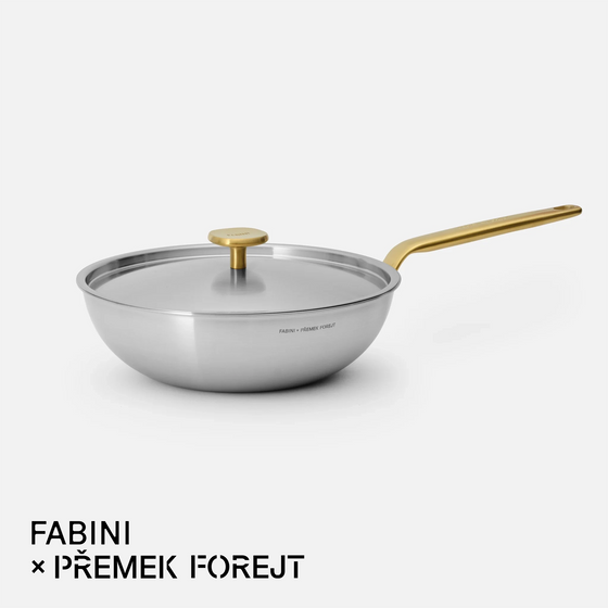 Wok pánev FABINI & Forejt, ø 26 cm - Nerezová beznýtová pánev z vícevrstvé nerezové oceli s poklicí