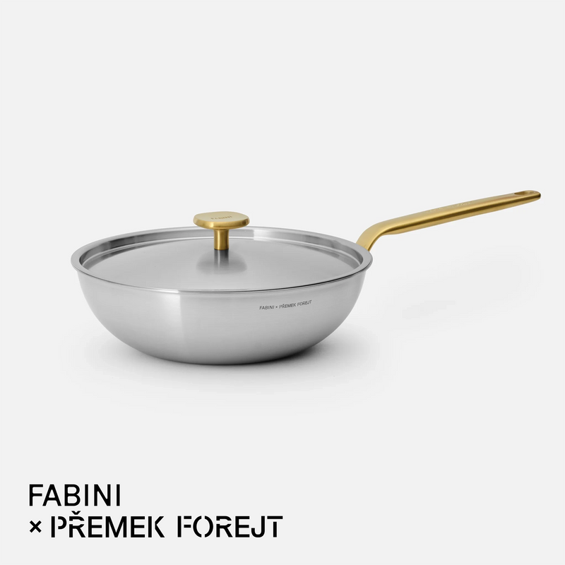 Wok pánev FABINI & Forejt, ø 26 cm - Nerezová beznýtová pánev z vícevrstvé nerezové oceli s poklicí