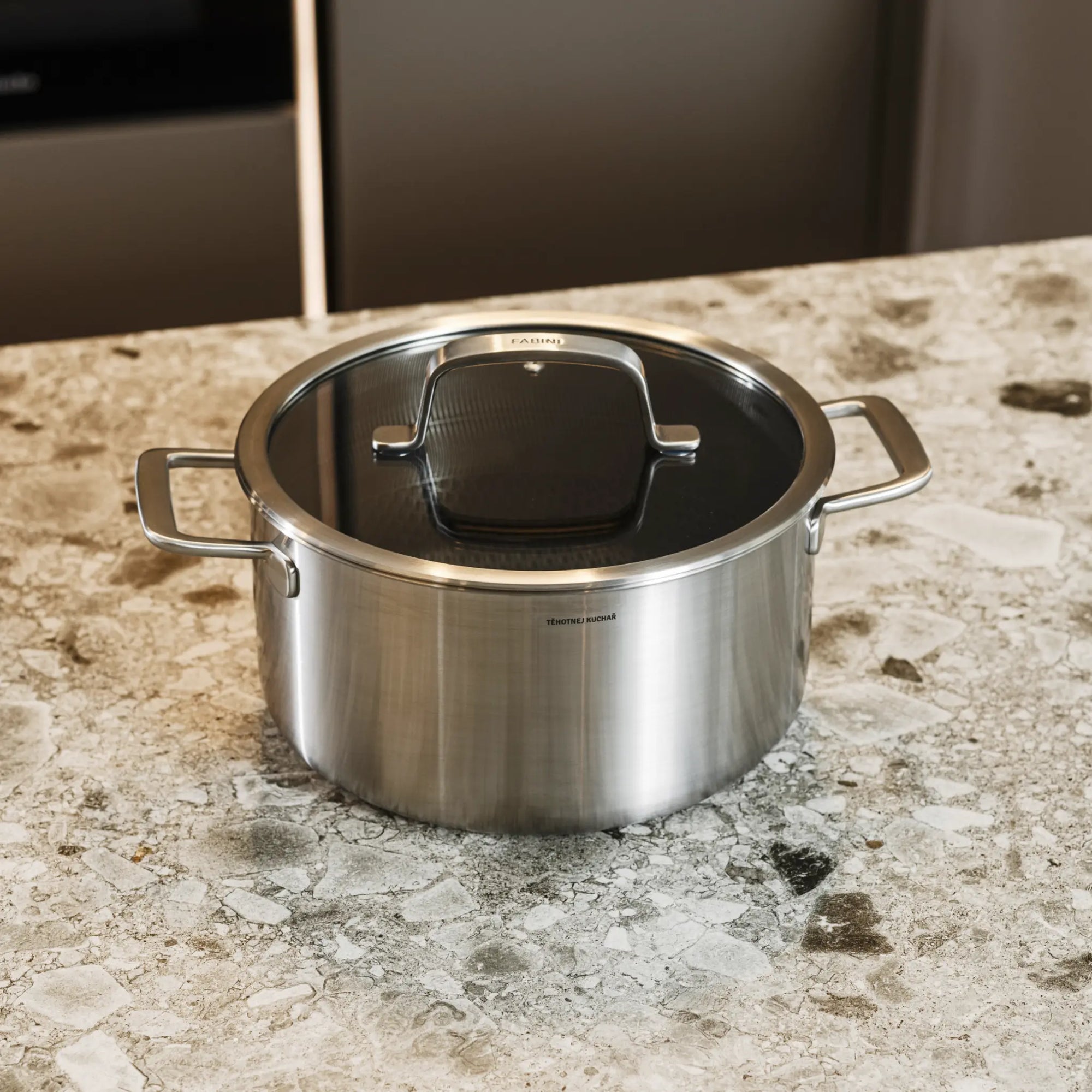 Hrnec FABINI & Těhotnej kuchař, ø 24 cm (4,5 l) - Nerezový beznýtový hrnec s hybridním povrchem z vícevrstvé nerezové oceli s poklicí