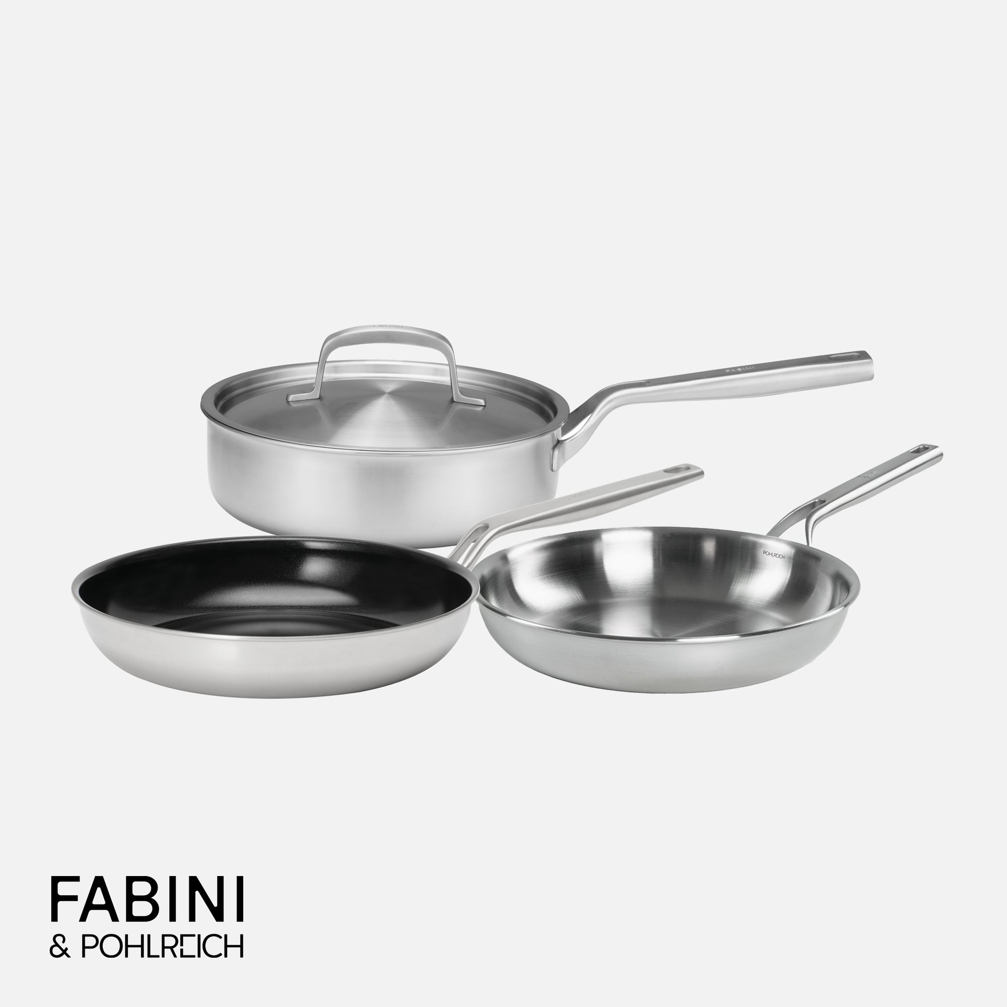 Sada pánví FABINI & Pohlreich, ø 24 cm + ø 26 cm, 4 díly - Nerezové beznýtové pánve z pětivrstvé nerezové oceli