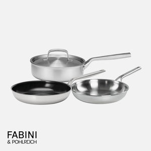 Sada pánví FABINI & Pohlreich, ø 24 cm + ø 26 cm, 4 díly - Nerezové beznýtové pánve z pětivrstvé nerezové oceli