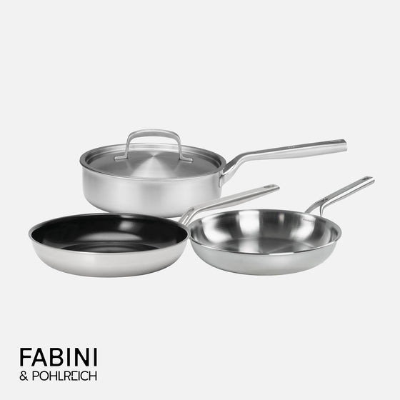 Sada pánví FABINI & Pohlreich, 4 díly - Nerezové beznýtové pánve z pětivrstvé nerezové oceli