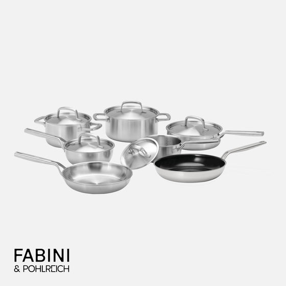 Profesionální sada nádobí FABINI & Pohlreich, 12 dílů - Nerezové beznýtové nádobí z pětivrstvé nerezové oceli