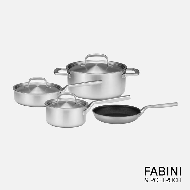 Základní sada nádobí FABINI & Pohlreich, 7 dílů - Nerezové beznýtové nádobí z pětivrstvé nerezové oceli - rozbaleno