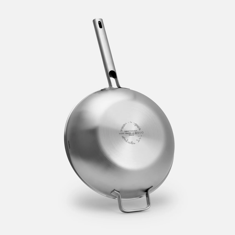Wok pánev Hybrid Standard, ø 30 cm - Nerezová beznýtová pánev s keramickým hybridním povrchem z vícevrstvé nerezové oceli s poklicí