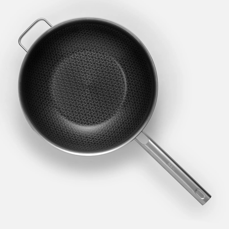 Wok pánev Hybrid Standard, ø 30 cm - Nerezová beznýtová pánev s keramickým hybridním povrchem z vícevrstvé nerezové oceli s poklicí