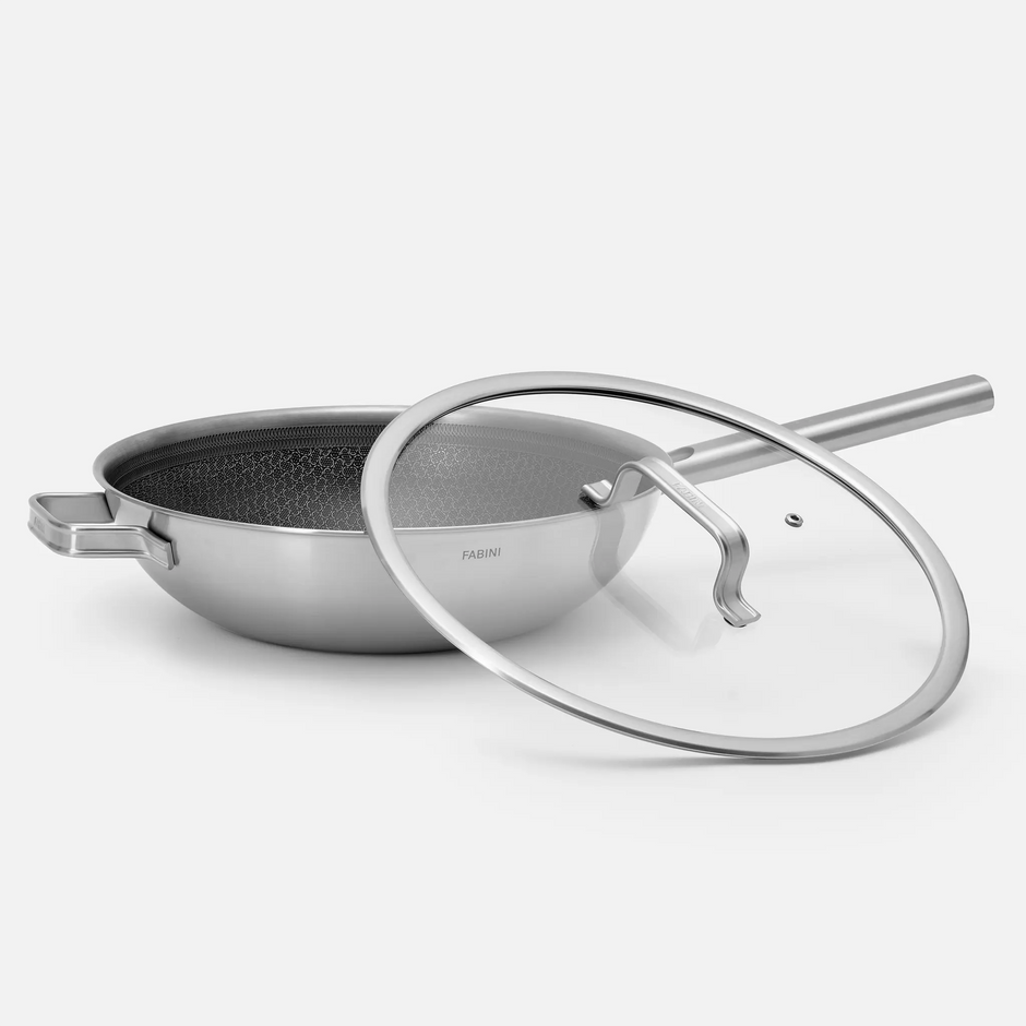 Wok pánev Hybrid, ø 30 cm - Nerezová beznýtová pánev s keramickým hybridním povrchem z vícevrstvé nerezové oceli s poklicí