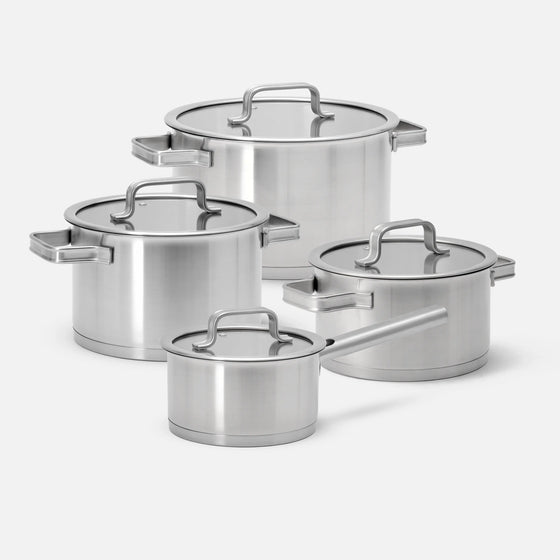 Sada hrnců Core Standard, 8 dílů - Nerezové beznýtové nádobí z jednovrstvé nerezové oceli