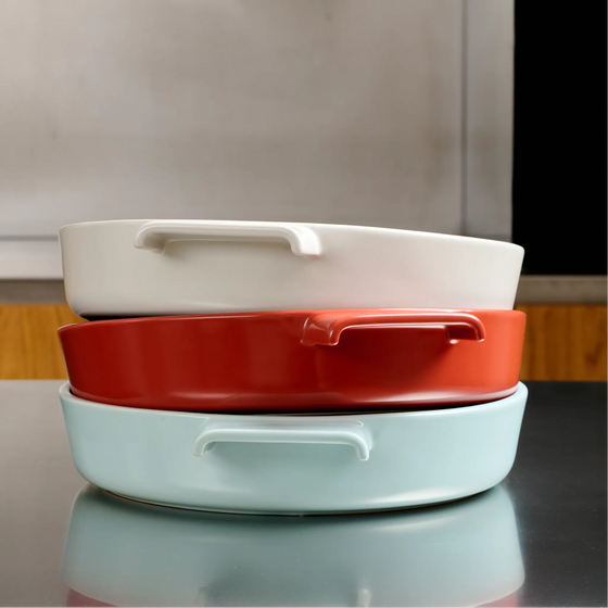 Kulatá zapékací mísa Terra, ø 26 cm - Kameninová zapékací mísa, světle modrá - rozbaleno