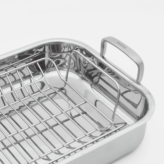 Hranatý pekáč Lucca 4.0 Pro - Nerezový pekáč z leštěné vícevrstvé nerezové oceli s poklopem a roštem