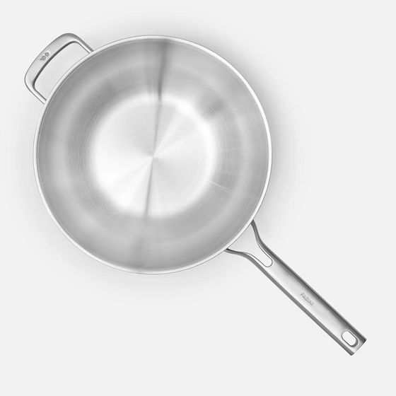 Wok pánev Lucca 3.0, ø 30 cm - Nerezová beznýtová pánev z vícevrstvé nerezové oceli s poklicí