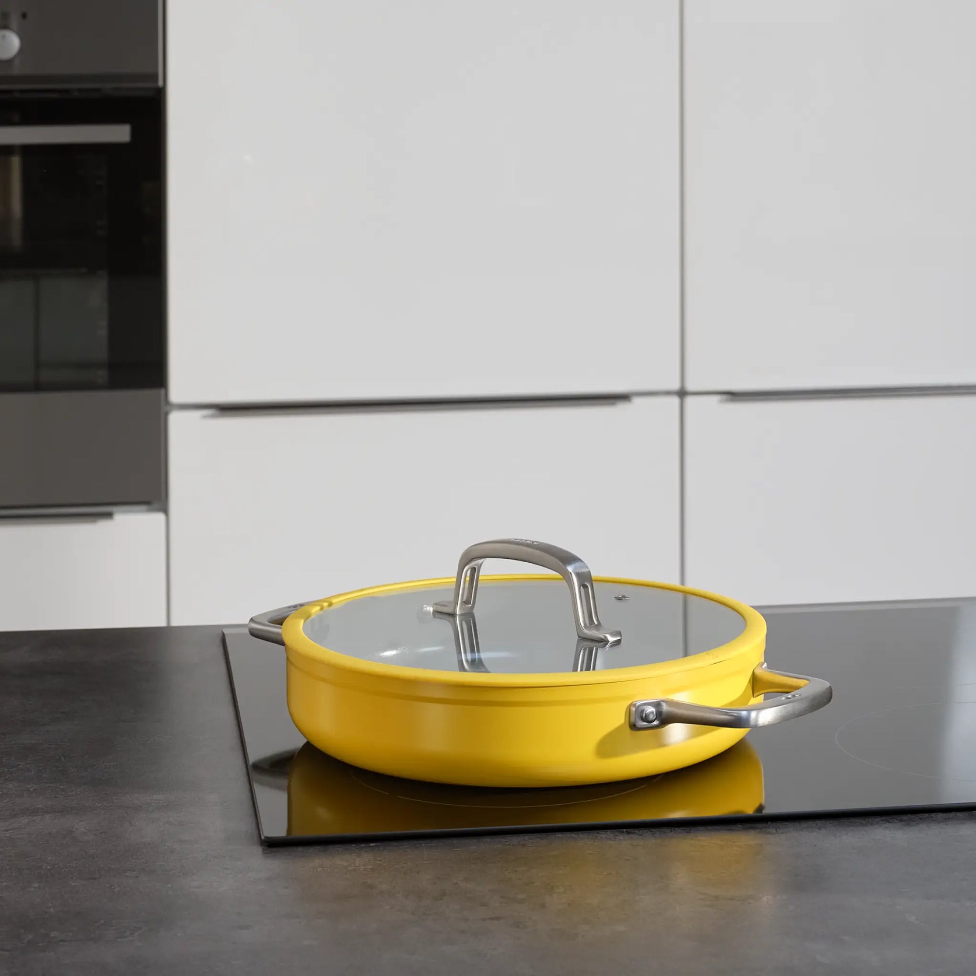 Tegame pánev Meda 3.0, ø 28 cm - Nepřilnavá pánev s keramickým povrchem s poklicí, žlutá