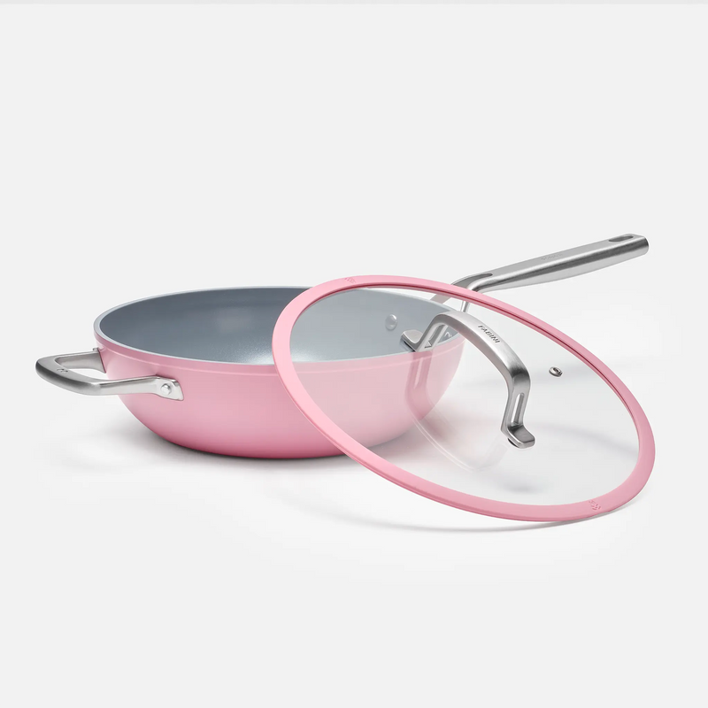 Wok pánev Meda 3.0, ø 28 cm - Nepřilnavá pánev s keramickým povrchem s poklicí, růžová
