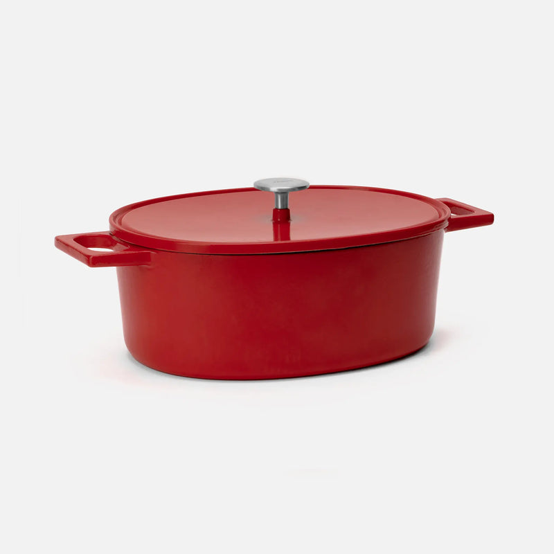 Oválný pekáč Mattia 3.0 Standard, 33×25 cm - Smaltovaný litinový pekáč s poklicí, matný červený