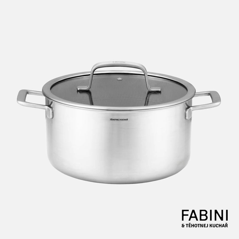 Hrnec FABINI & Těhotnej kuchař, ø 24 cm (4,5 l) - Nerezový beznýtový hrnec s hybridním povrchem z vícevrstvé nerezové oceli s poklicí