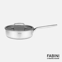 Hluboká pánev FABINI & Těhotnej kuchař, ø 24 cm (2,5 l) - Nerezová beznýtová pánev s hybridním povrchem z vícevrstvé nerezové oceli s poklicí