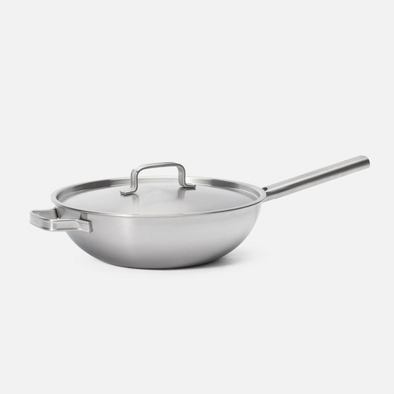 Wok pánev Lucca 4.0 Standard, ø 30 cm - Nerezová beznýtová pánev z vícevrstvé nerezové oceli s poklicí