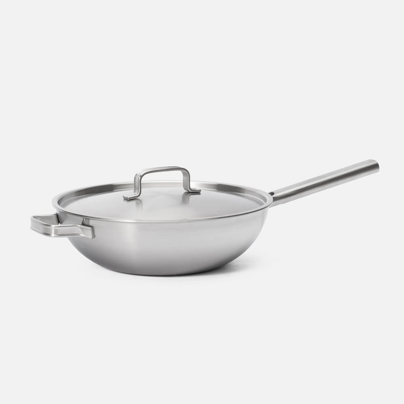 Wok pánev Lucca 4.0 Standard, ø 30 cm - Nerezová beznýtová pánev z vícevrstvé nerezové oceli s poklicí