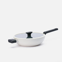 Wok pánev Meda 5.0 Economy, ø 28 cm - Nepřilnavá pánev s keramickým povrchem s poklicí, krémová