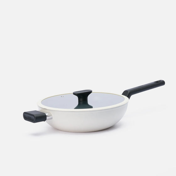 Wok pánev Meda 5.0 Economy, ø 28 cm - Nepřilnavá pánev s keramickým povrchem s poklicí, krémová