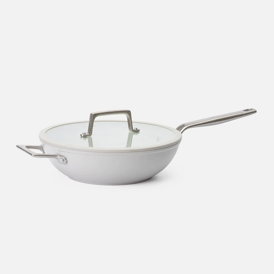 Wok pánev Meda 5.0 Pro, ø 28 cm - Nepřilnavá pánev s keramickým povrchem s poklicí, světle šedá