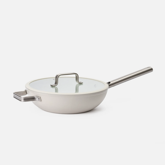Wok pánev Meda 5.0 Standard, ø 28 cm - Nepřilnavá pánev s keramickým povrchem s poklicí, krémová