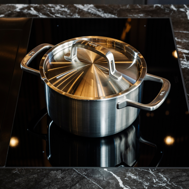 Hrnec FABINI & Pohlreich, ø 20 cm (3 l) - Nerezový beznýtový hrnec z pětivrstvé nerezové oceli s poklicí