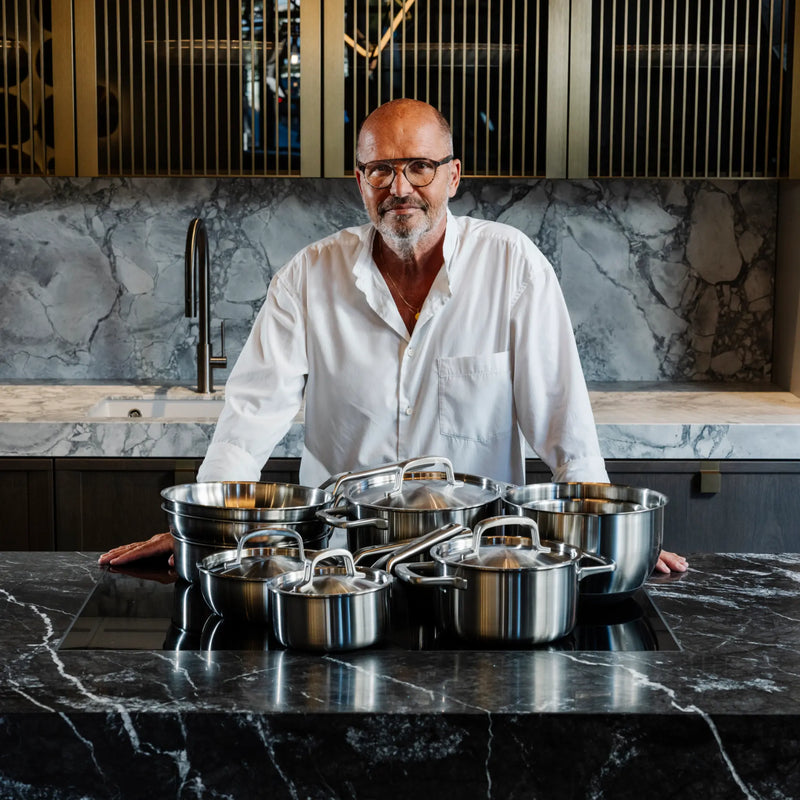 Profesionální sada nádobí FABINI & Pohlreich, 12 dílů - Nerezové beznýtové nádobí z pětivrstvé nerezové oceli