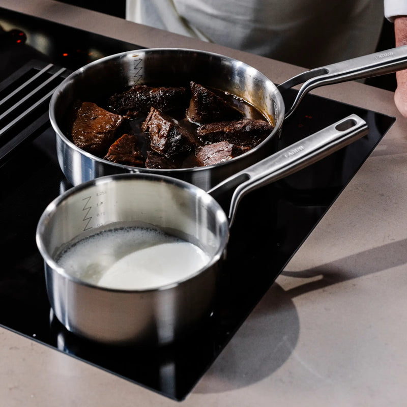 Základní sada nádobí FABINI & Pohlreich, 7 dílů - Nerezové beznýtové nádobí z pětivrstvé nerezové oceli - rozbaleno