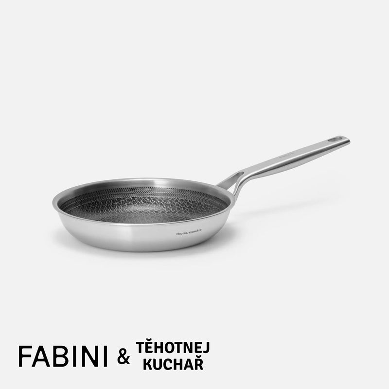 Pánev FABINI & Těhotnej kuchař 2.0, ø 20 cm - Nerezová beznýtová pánev s hybridním keramickým povrchem z vícevrstvé nerezové oceli bez poklice