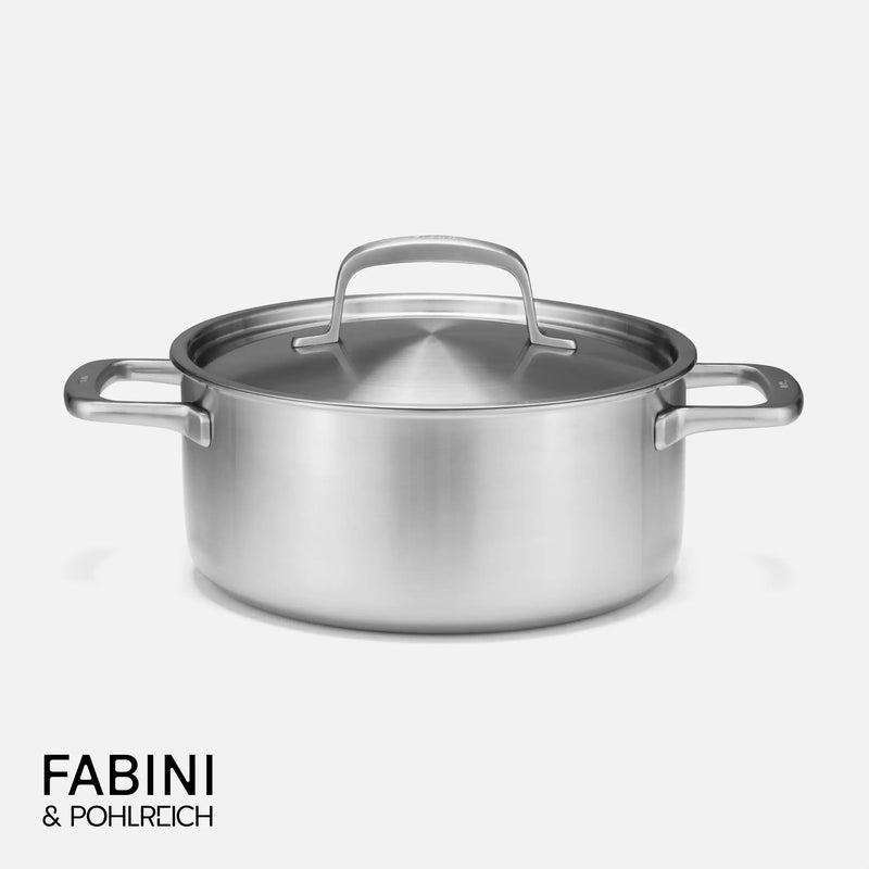 Nízký kastrol FABINI & Pohlreich, ø 24 cm (4 l) - Nerezový beznýtový kastrol z pětivrstvé nerezové oceli s poklicí