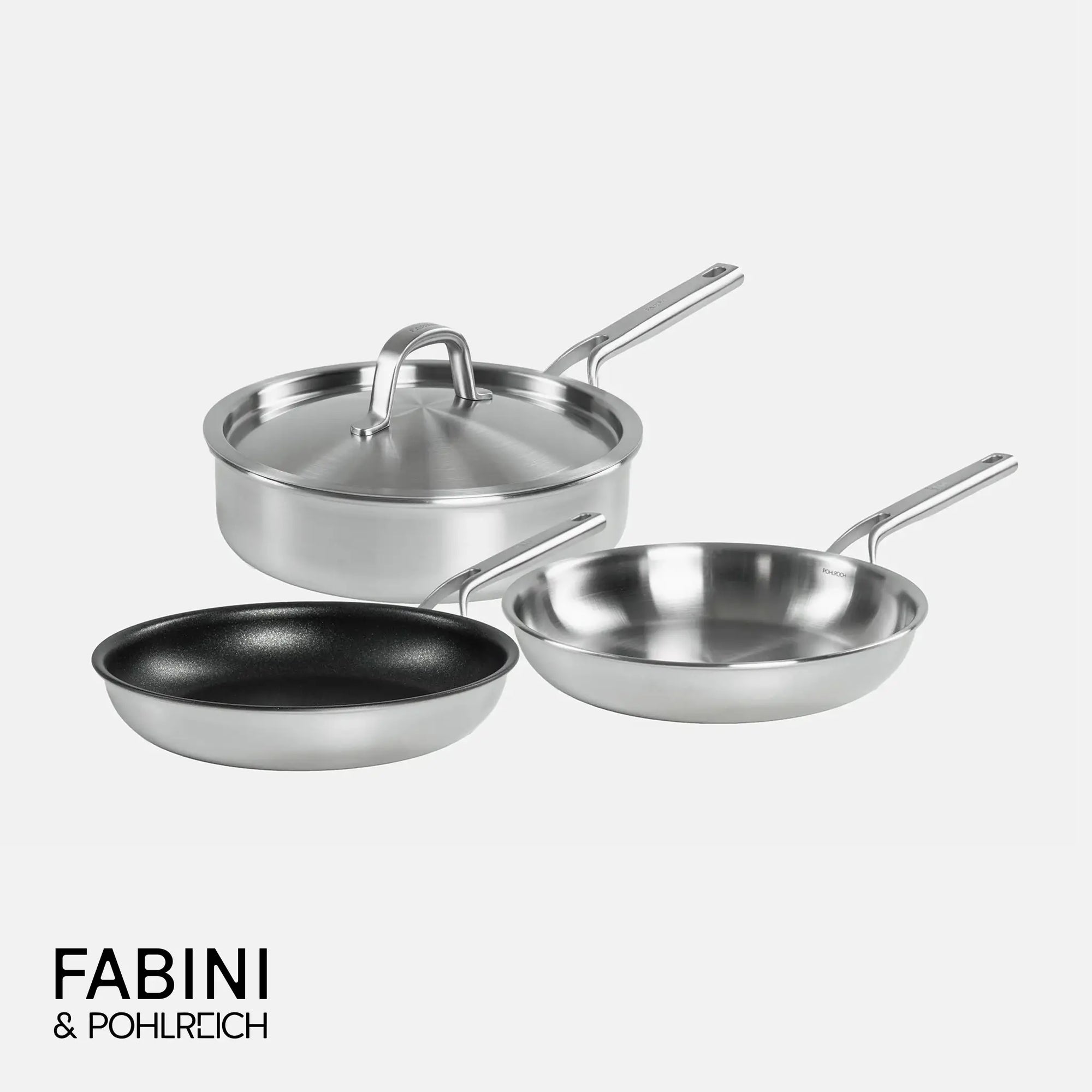 Sada pánví FABINI & Pohlreich, 4 díly - Nerezové beznýtové pánve z pětivrstvé nerezové oceli