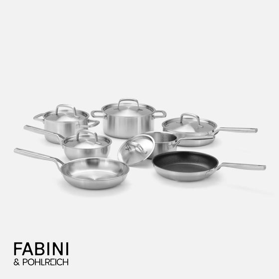 Profesionální sada nádobí FABINI & Pohlreich, 12 dílů - Nerezové beznýtové nádobí z pětivrstvé nerezové oceli