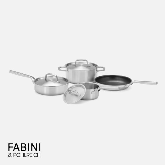 Základní sada nádobí FABINI & Pohlreich, 7 dílů - Nerezové beznýtové nádobí z pětivrstvé nerezové oceli