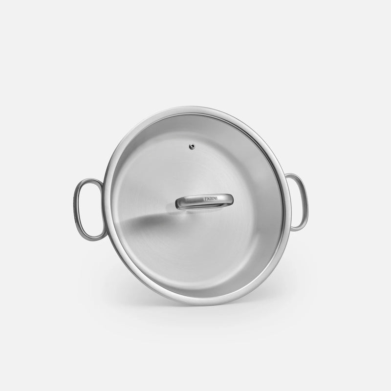 Kónická servírovací tegame pánev FABINI & Punčochář, ø 30 cm (3,5 l) - Nerezová beznýtová pánev se skleněnou poklicí