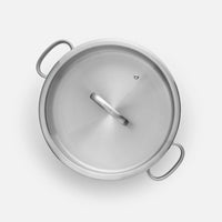 Servírovací tegame pánev FABINI & Punčochář, ø 28 cm (3,5 l) - Nerezová beznýtová pánev z jednovrstvé nerezové oceli se skleněnou poklicí