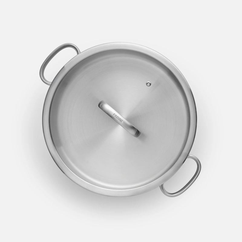 Servírovací tegame pánev FABINI & Punčochář, ø 28 cm (3,5 l) - Nerezová beznýtová pánev z jednovrstvé nerezové oceli se skleněnou poklicí