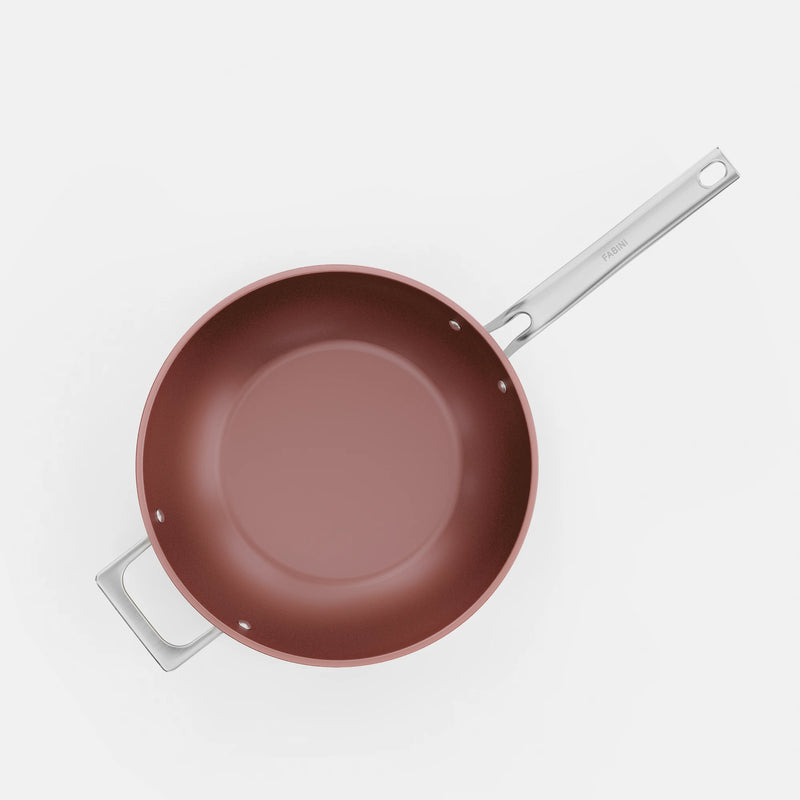 Wok pánev Meda 5.0 Pro, ø 28 cm - Nepřilnavá pánev s keramickým povrchem s poklicí, broskvově růžová
