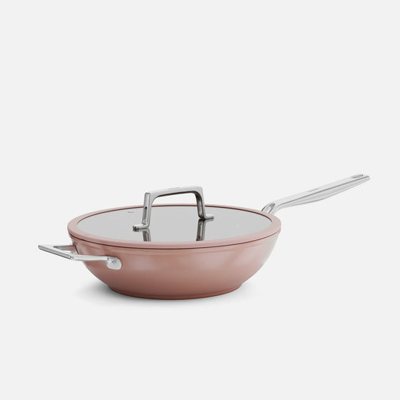 Wok pánev Meda 5.0 Pro, ø 28 cm - Nepřilnavá pánev s keramickým povrchem s poklicí, broskvově růžová