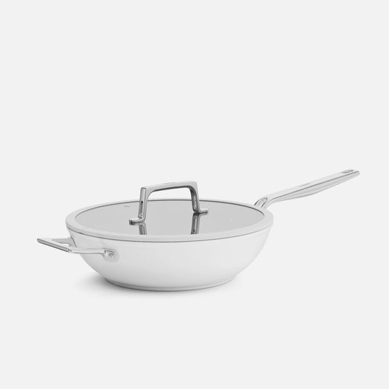 Wok pánev Meda 5.0 Pro, ø 28 cm - Nepřilnavá pánev s keramickým povrchem s poklicí, světle šedá