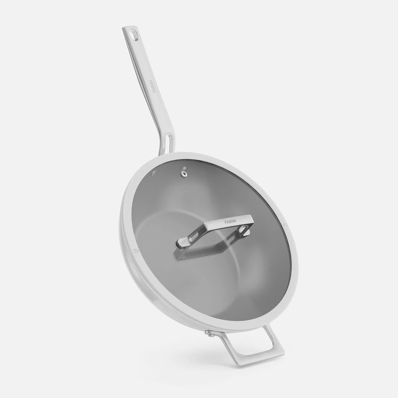 Wok pánev Meda 5.0 Pro, ø 28 cm - Nepřilnavá pánev s keramickým povrchem s poklicí, světle šedá