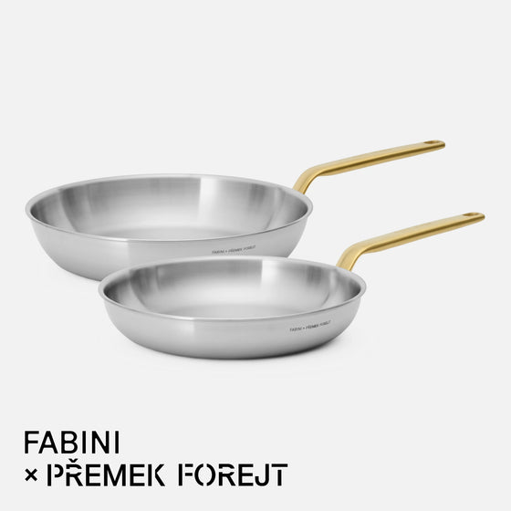 Sada pánví FABINI & Forejt, ø 26 cm + ø 30 cm, 2 díly - Nerezové beznýtové pánve z vícevrstvé nerezové oceli