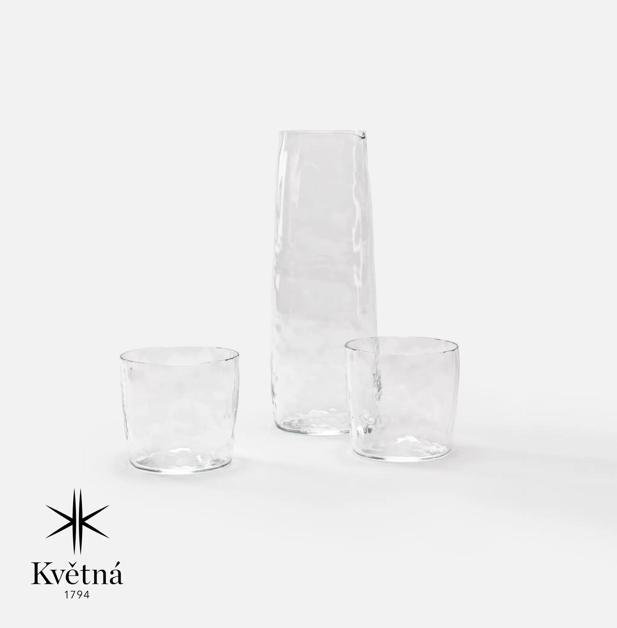 Sada karafy a 2 skleniček z foukaného skla FABINI & Tomáš Kučera, čirá