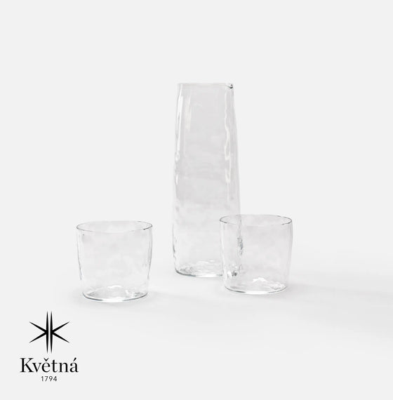 Sada karafy a 2 skleniček z foukaného skla FABINI & Tomáš Kučera, čirá